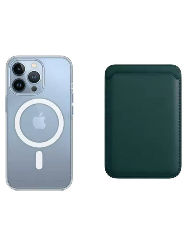 Transparentes MagSafe Case + Wallet in Grün