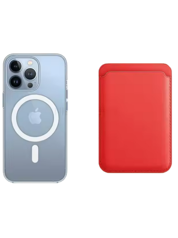 Transparentes MagSafe Case + Wallet in Rot
