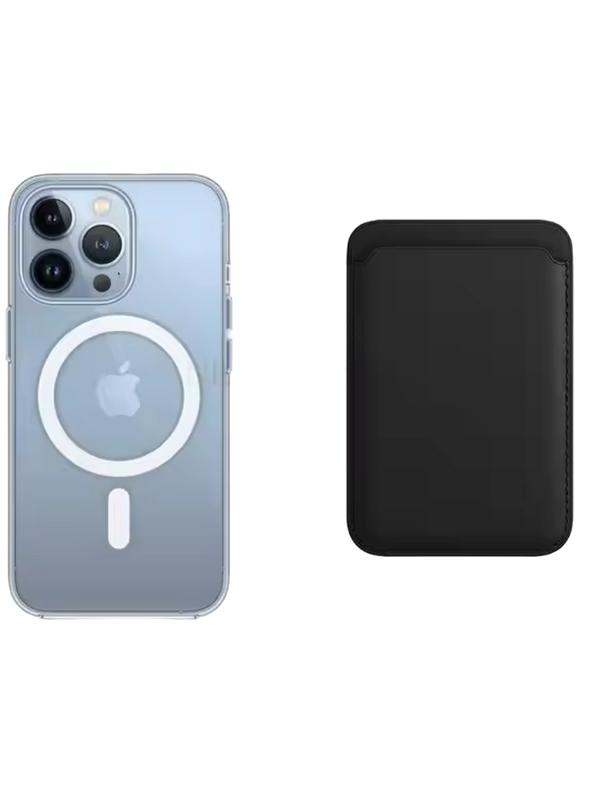 Transparentes MagSafe Case + Wallet in Schwarz