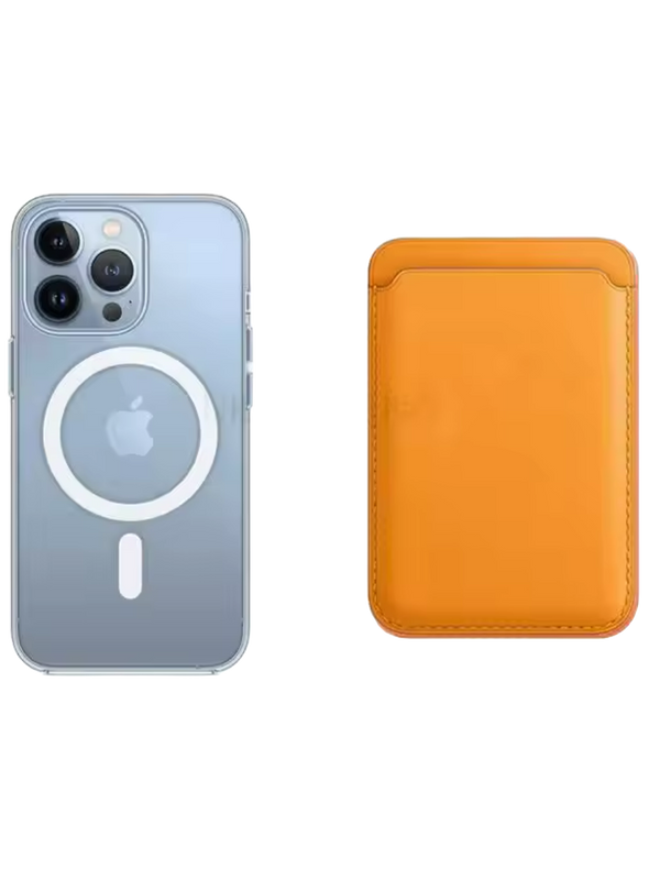 Transparentes MagSafe Case + Wallet in Orange