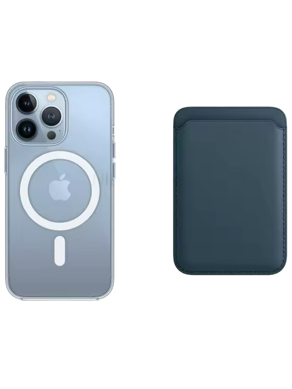 Transparentes MagSafe Case + Wallet in Navy Blau