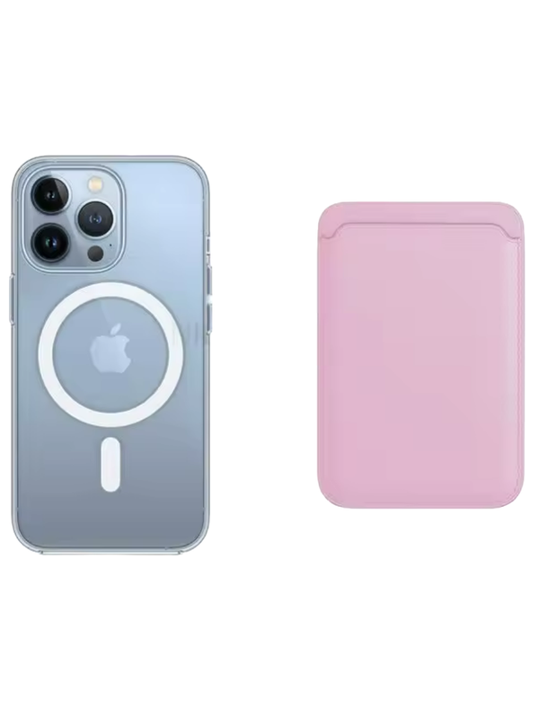 Transparentes MagSafe Case + Wallet in Rosa