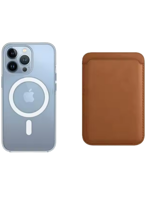 Transparentes MagSafe Case + Wallet in Braun