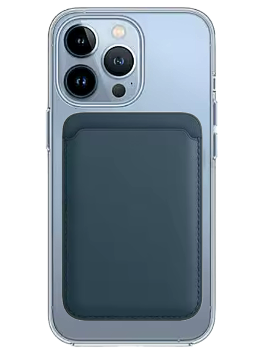 Transparentes MagSafe Case + Wallet in Navy Blau