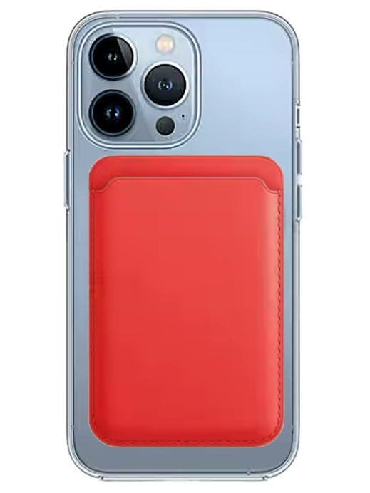 Transparentes MagSafe Case + Wallet in Rot