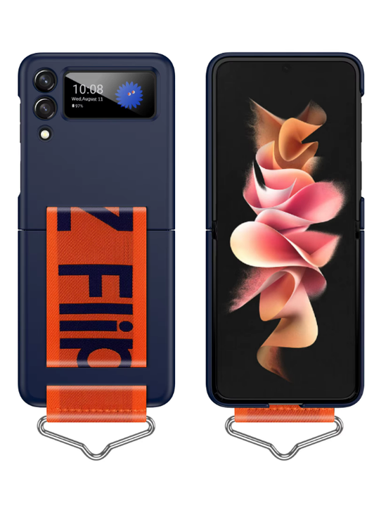 Z Flip Case mit Gurt in Navy Blau